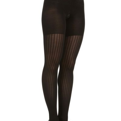 Star Power by Spanx Women's Ribbed Row Shaping Tights (F, Black)